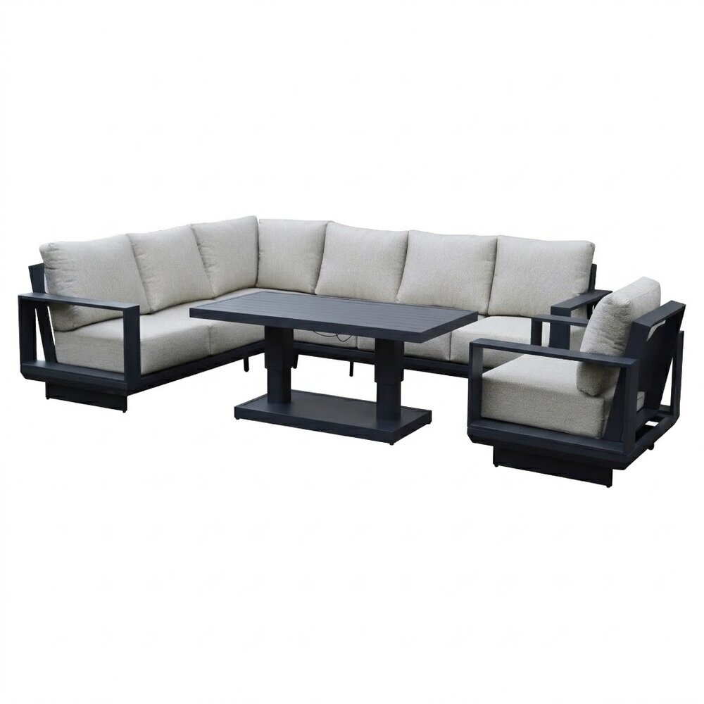 AVH-Collectie Avellino dining hoek loungeset 6 delig verstelbare tafel antraciet AVH-Collectie Avellino dining hoek loungeset 6 delig verstelbare tafel antraciet