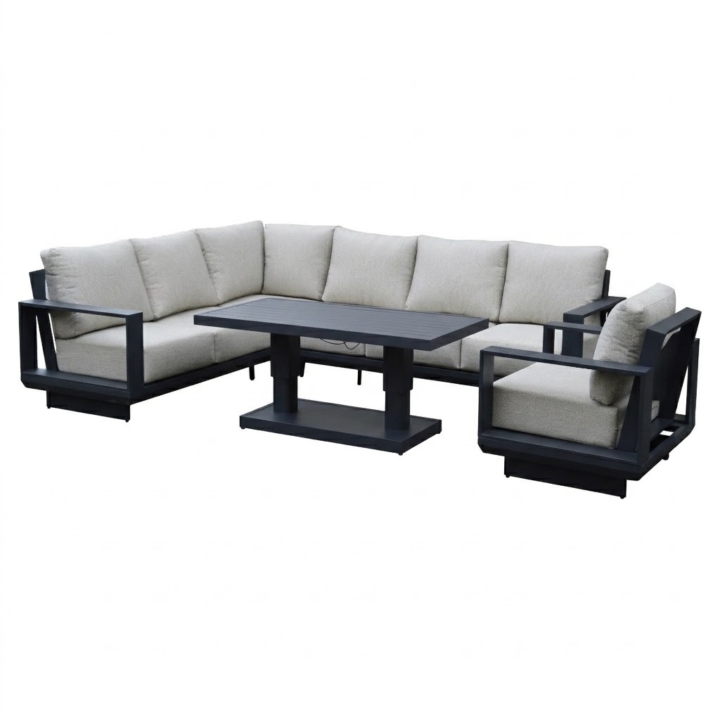 AVH-Collectie Avellino dining hoek loungeset 6 delig verstelbare tafel antraciet