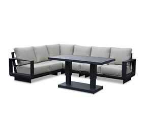 AVH-Collectie Avellino dining hoek loungeset 5 delig verstelbare tafel antraciet