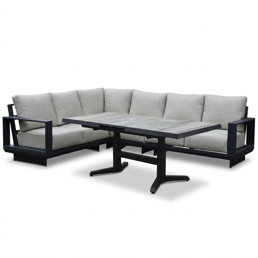 AVH-Collectie Avellino dining hoek loungeset 5 delig verstelbare en uitschuifbare tafel keramiek antraciet AVH-Collectie Avellino dining hoek loungeset 5 delig verstelbare en uitschuifbare tafel keramiek antraciet