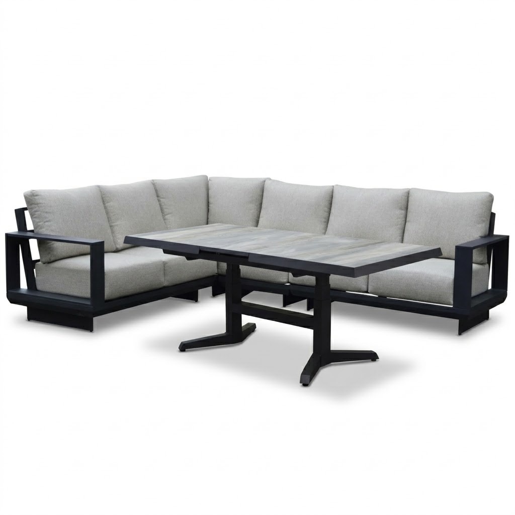 AVH-Collectie Avellino dining hoek loungeset 5 delig verstelbare en uitschuifbare tafel keramiek antraciet