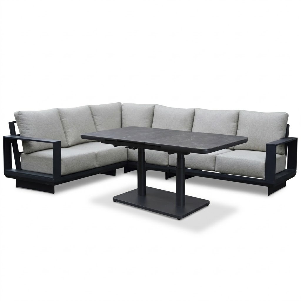 AVH-Collectie Avellino dining hoek loungeset 5 delig verstelbare en uitschuifbare tafel antraciet