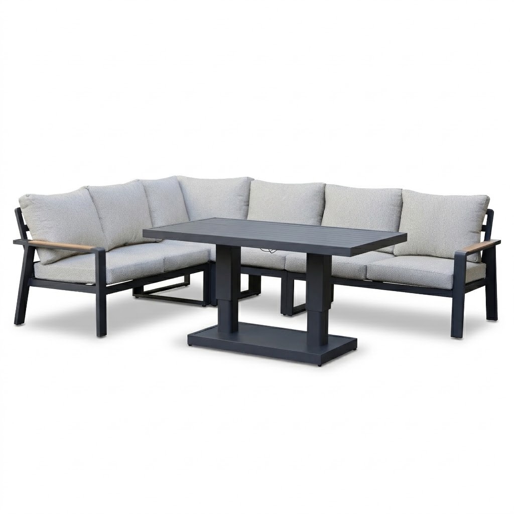 AVH-Collectie Lola dining hoek loungeset 5 delig verstelbare tafel antraciet