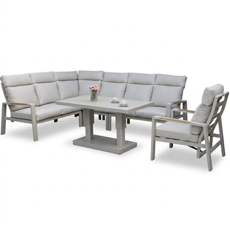 AVH-Collectie Ripasso dining hoek loungeset 6 delig met verstelbare tafel latte zand AVH-Collectie Ripasso dining hoek loungeset 6 delig met verstelbare tafel latte zand