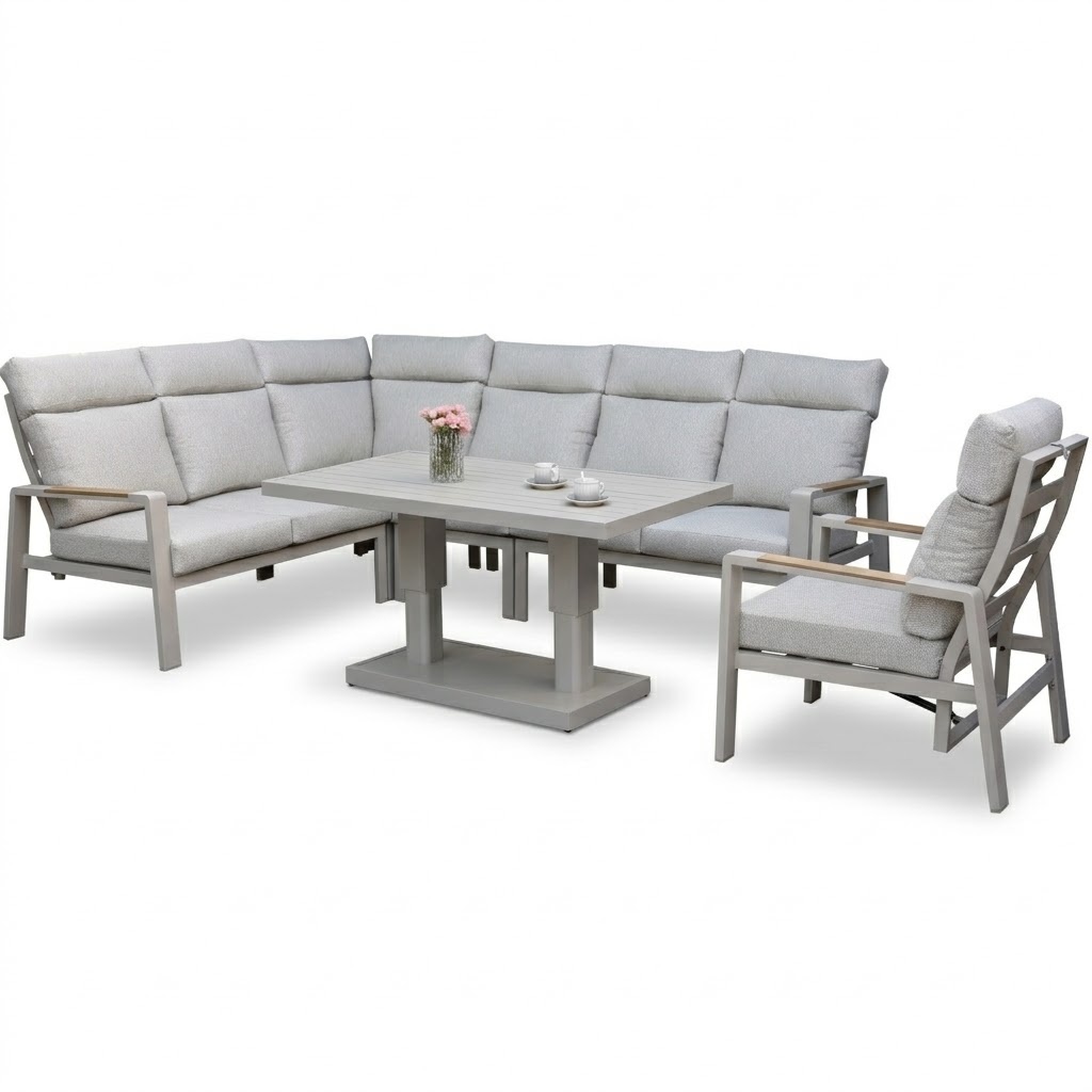 AVH-Collectie Ripasso dining hoek loungeset 6 delig met verstelbare tafel latte zand