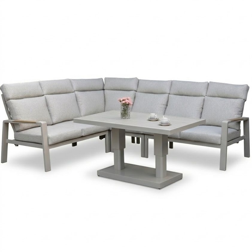 AVH-Collectie Ripasso dining hoek loungeset 5 delig met verstelbare tafel latte zand