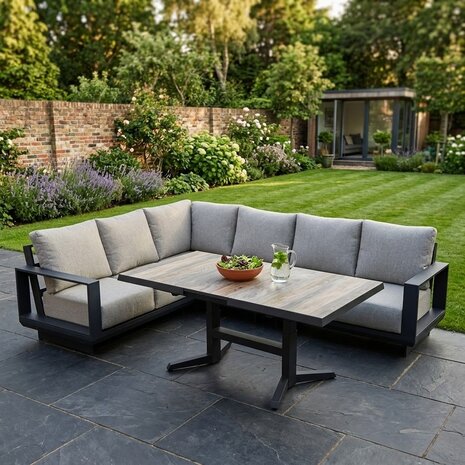 AVH-Collectie Avellino dining hoek loungeset 5 delig verstelbare en uitschuifbare tafel keramiek antraciet AVH-Collectie Avellino dining hoek loungeset 5 delig verstelbare en uitschuifbare tafel keramiek antraciet