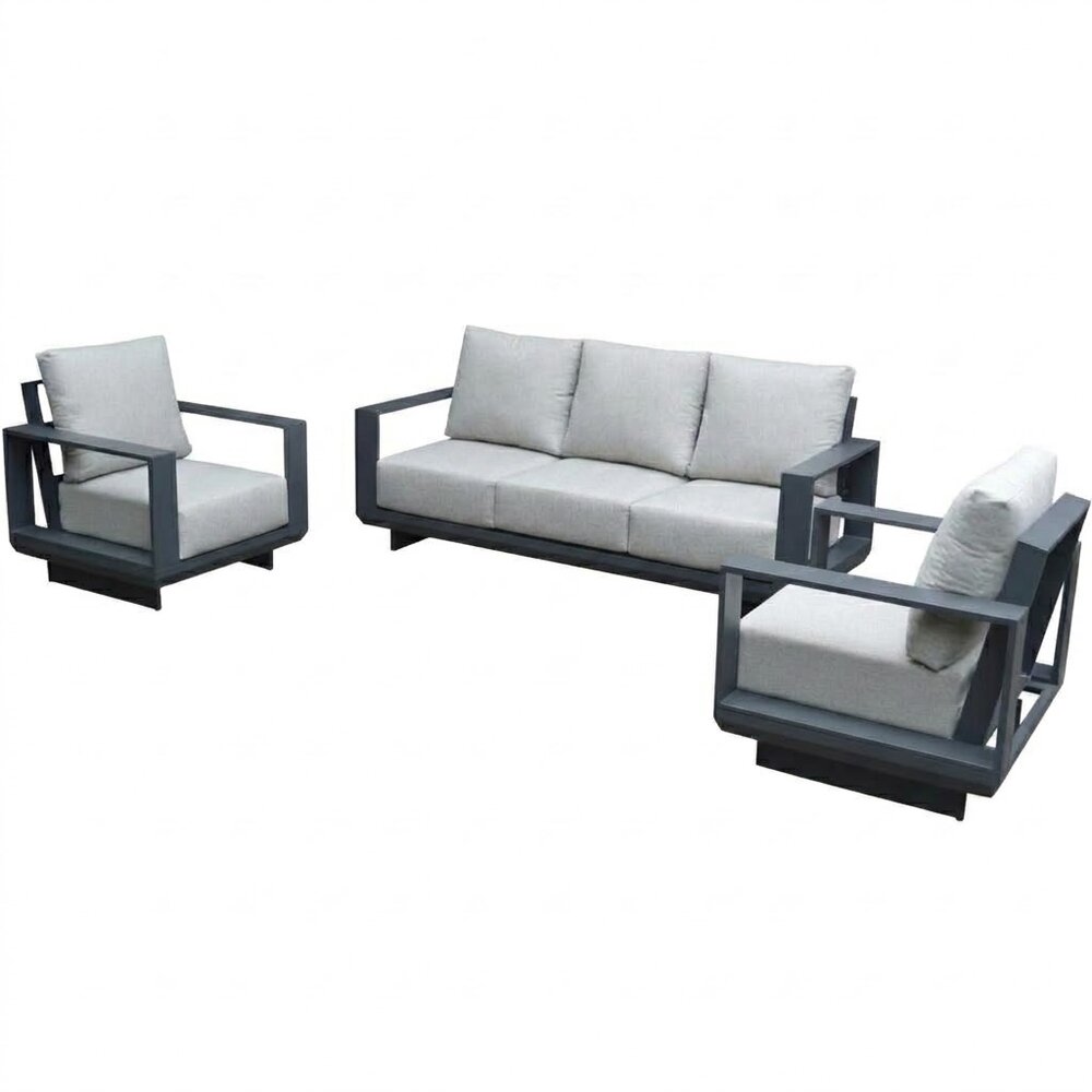 AVH-Collectie Avellino stoel bank loungeset 3 delig antraciet aluminium soft grey AVH-Collectie Avellino stoel bank loungeset 3 delig antraciet aluminium soft grey