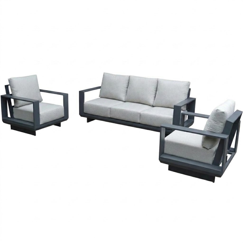 AVH-Collectie Avellino stoel bank loungeset 3 delig antraciet aluminium soft grey