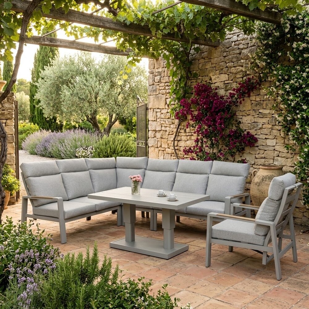 AVH-Collectie Ripasso dining hoek loungeset 6 delig met verstelbare tafel latte zand AVH-Collectie Ripasso dining hoek loungeset 6 delig met verstelbare tafel latte zand
