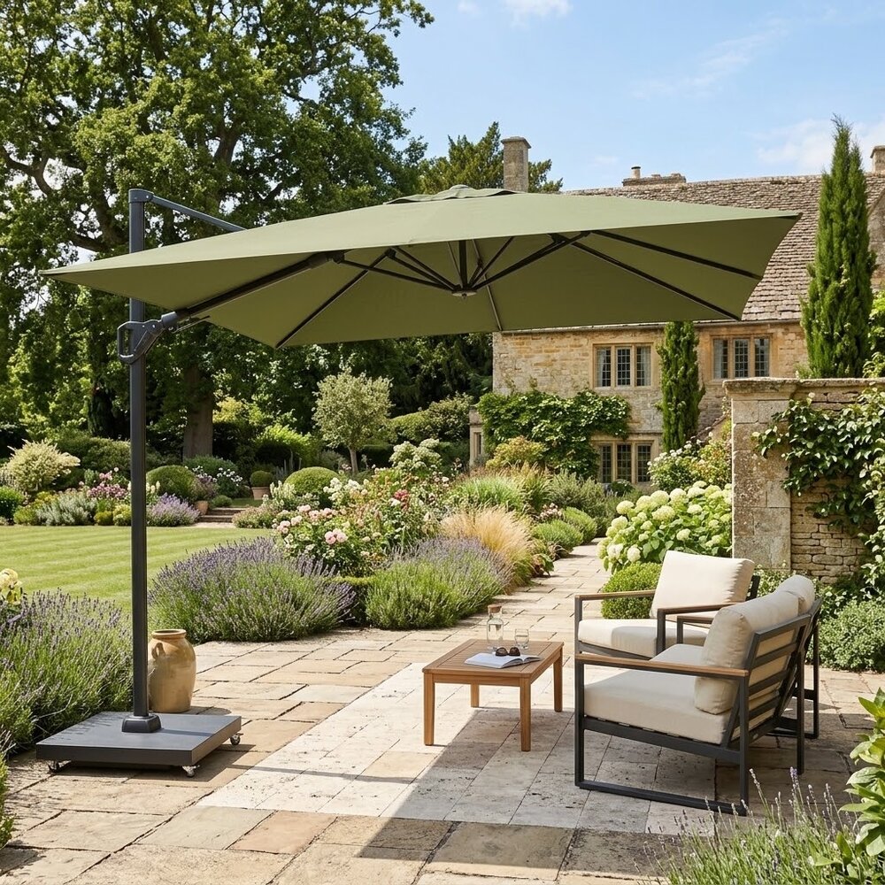 Platinum Challenger T2 premium parasol 300x300 cm antraciet lush green