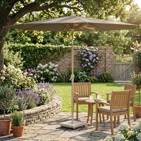 Platinum Riva parasol 250 cm rond teak mast taupe met kniksysteem Platinum Riva parasol 250 cm rond teak mast taupe met kniksysteem