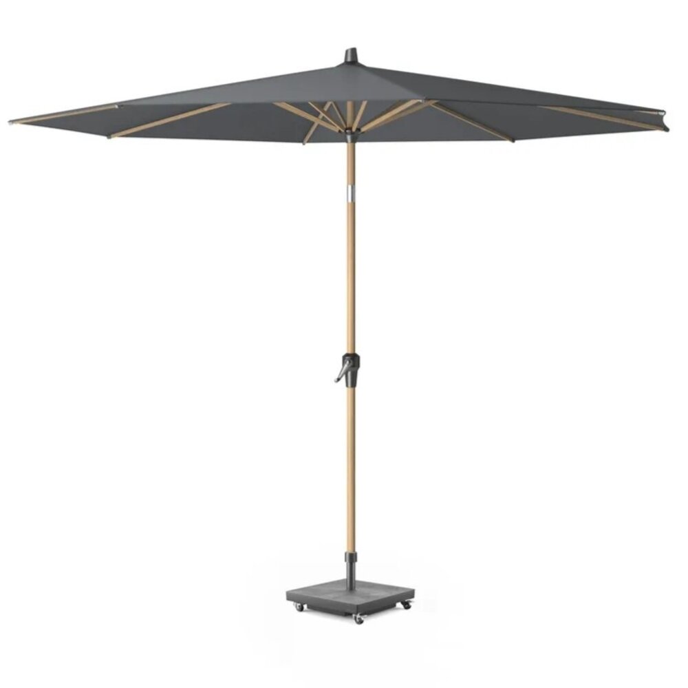Platinum Riva parasol 250 cm rond teak mast antraciet met kniksysteem Platinum Riva parasol 250 cm rond teak mast antraciet met kniksysteem