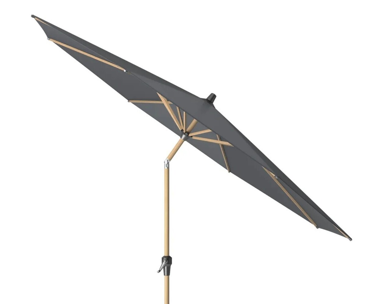Platinum Riva parasol 250 cm rond teak mast antraciet met kniksysteem Platinum Riva parasol 250 cm rond teak mast antraciet met kniksysteem