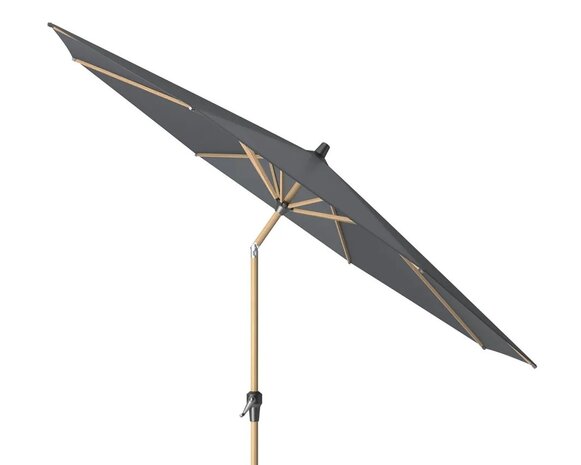 Platinum Riva parasol 250 cm rond teak mast antraciet met kniksysteem Platinum Riva parasol 250 cm rond teak mast antraciet met kniksysteem
