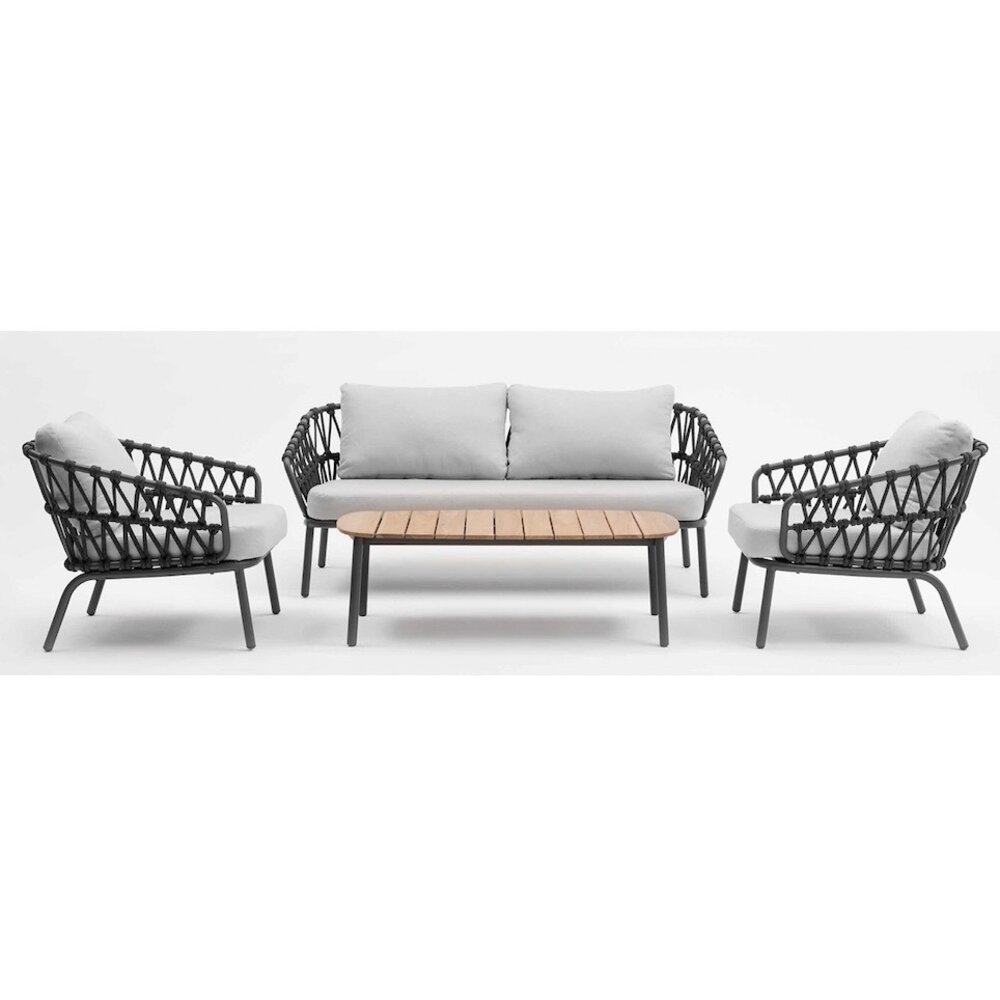 AVH-Collectie Showroommodel Elegant stoel bank loungeset 4 delig antraciet rope