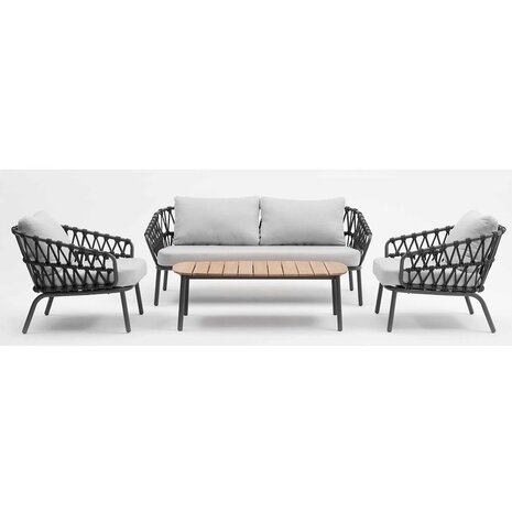 AVH-Collectie Showroommodel Elegant stoel bank loungeset 4 delig antraciet rope