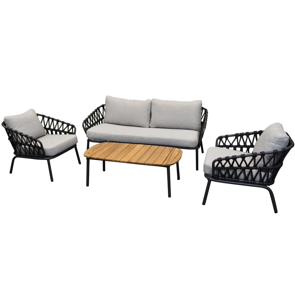 AVH-Collectie Showroommodel Elegant stoel bank loungeset 4 delig antraciet rope
