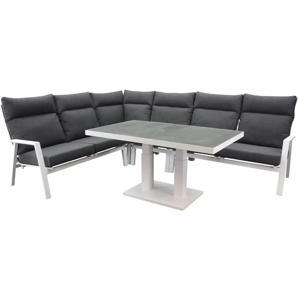 AVH-Collectie Showroommodel Pacific hoek dining loungeset 5 delig aluminium verstelbaar wit AVH-Collectie Showroommodel Pacific hoek dining loungeset 5 delig aluminium verstelbaar wit