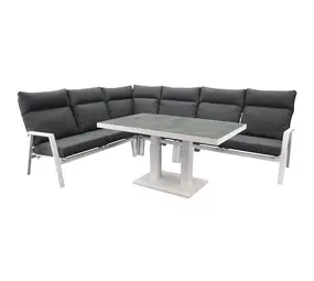 AVH-Collectie Showroommodel Pacific hoek dining loungeset 5 delig aluminium verstelbaar wit AVH-Collectie Showroommodel Pacific hoek dining loungeset 5 delig aluminium verstelbaar wit