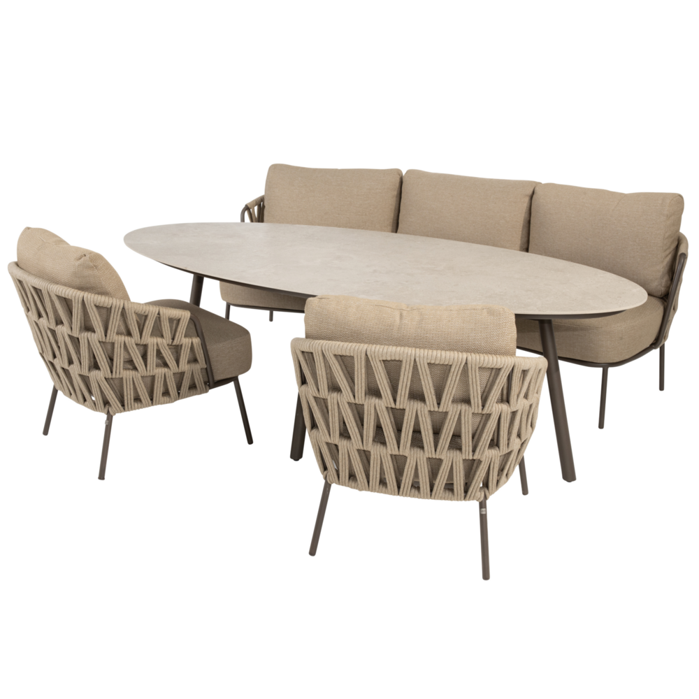 4 Seasons Outdoor Showroommodel Salute Mallorca low dining tuinset 220x105xH69 cm 4 delig keramiek terre 4 Seasons Outdoor 4 Seasons Outdoor Showroommodel Salute Mallorca low dining tuinset 220x105xH69 cm 4 delig keramiek terre 4 Seasons Outdoor