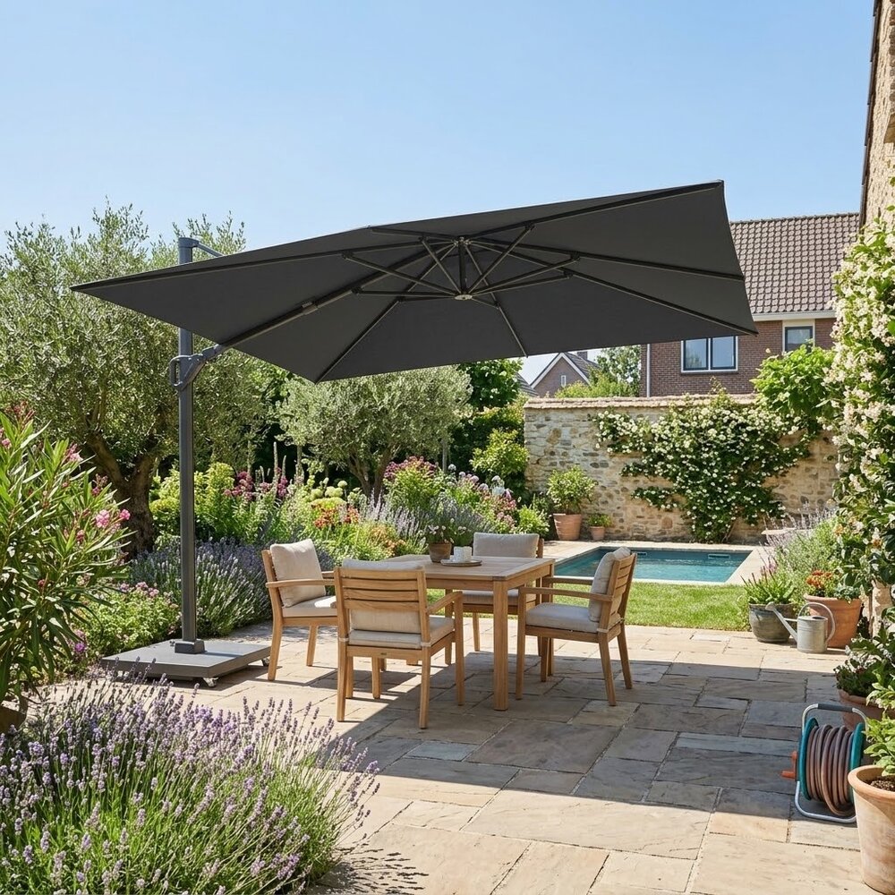 Platinum Challenger T2 premium zweefparasol 260x350 cm faded black Platinum Challenger T2 premium zweefparasol 260x350 cm faded black
