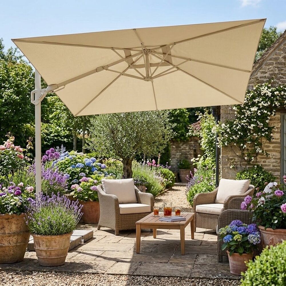 Platinum Challenger T2 premium zweefparasol 260x350 cm sandstone champagne Platinum Challenger T2 premium zweefparasol 260x350 cm sandstone champagne