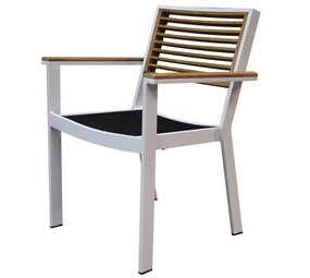 Higold Showroommodel York dining tuinstoel met armleuning aluminium wit teak Higold Showroommodel York dining tuinstoel met armleuning aluminium wit teak