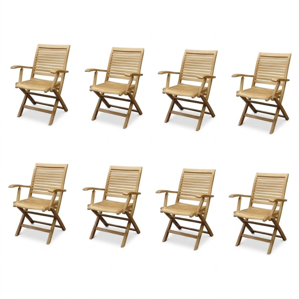 AVH-Collectie Arona dining tuinstoel inklapbaar met armleuning teak set van 8