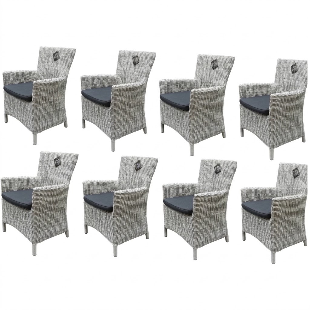 AVH-Collectie Capri dining tuinstoel wit grijs wicker set van 8