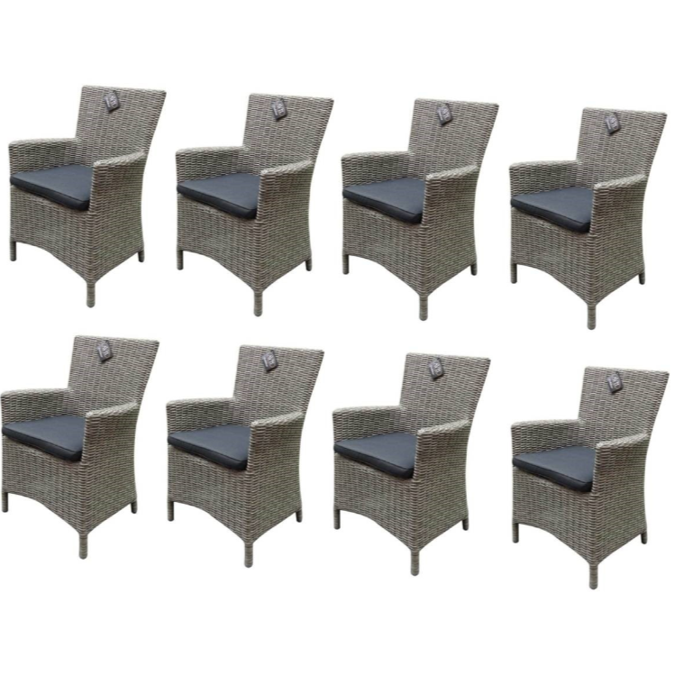 AVH-Collectie Capri dining tuinstoel grijs wicker set van 8