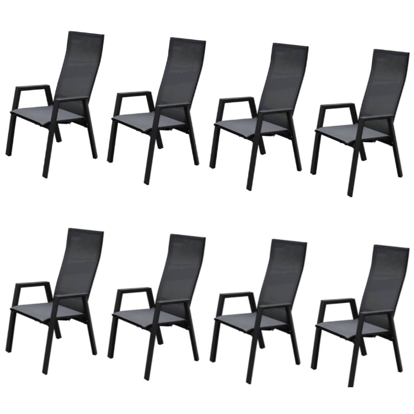AVH-Collectie Nancy dining tuinstoel verstelbaar antraciet textileen  set van 8