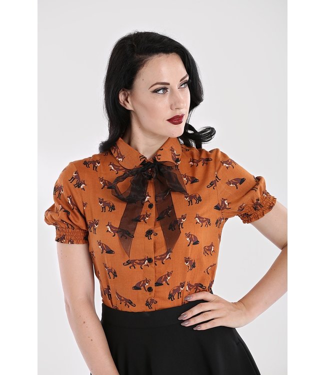 Hell Bunny SPECIAL ORDER Hell Bunny Vixey Foxy Blouse Brown