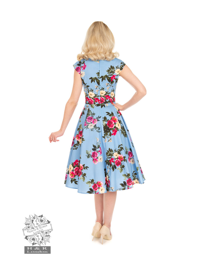 Hearts and Roses Hearts & Roses Jolene Blue Floral Swing Dress