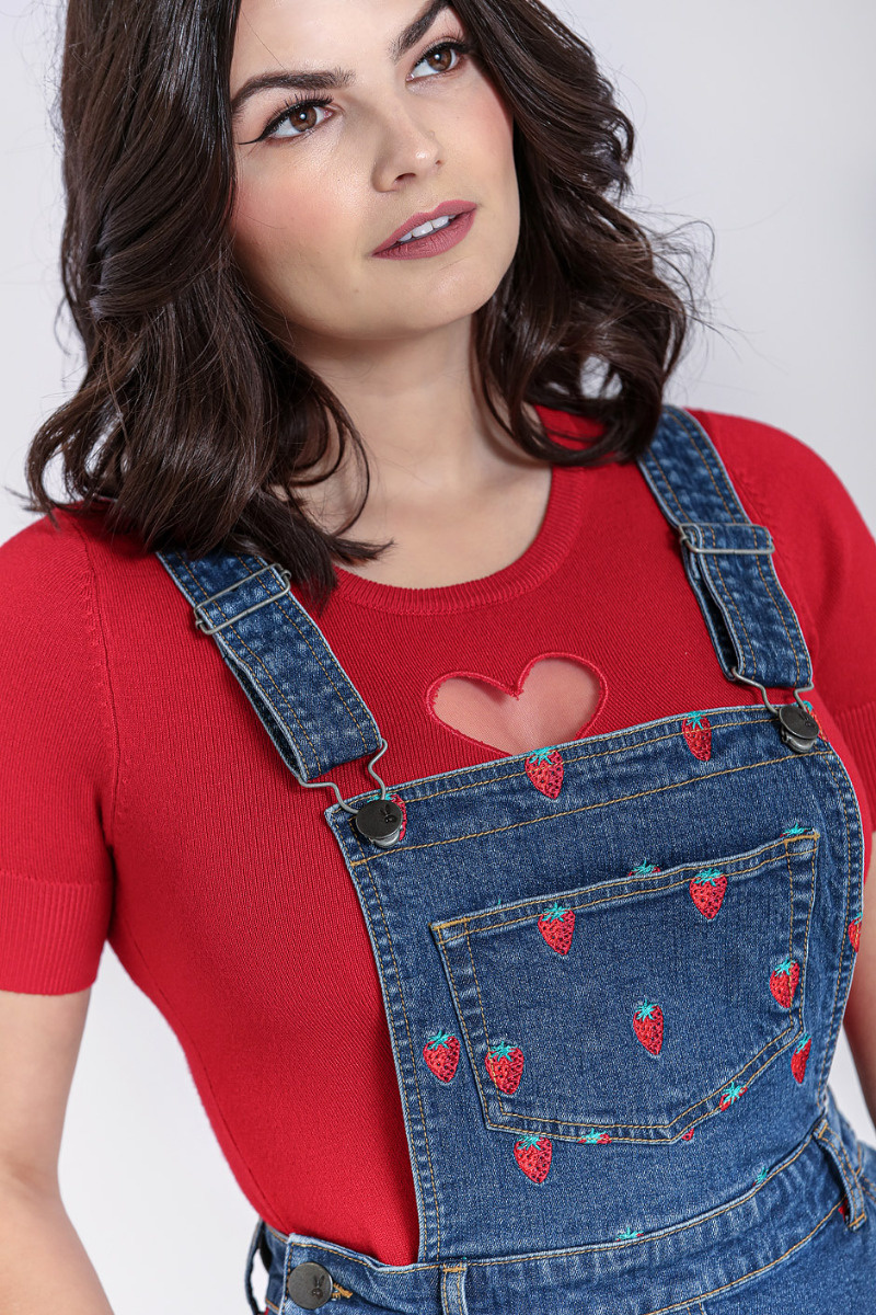 Hell Bunny 1960s Strawberry Pinafore Denim Dress - Looks like vintage