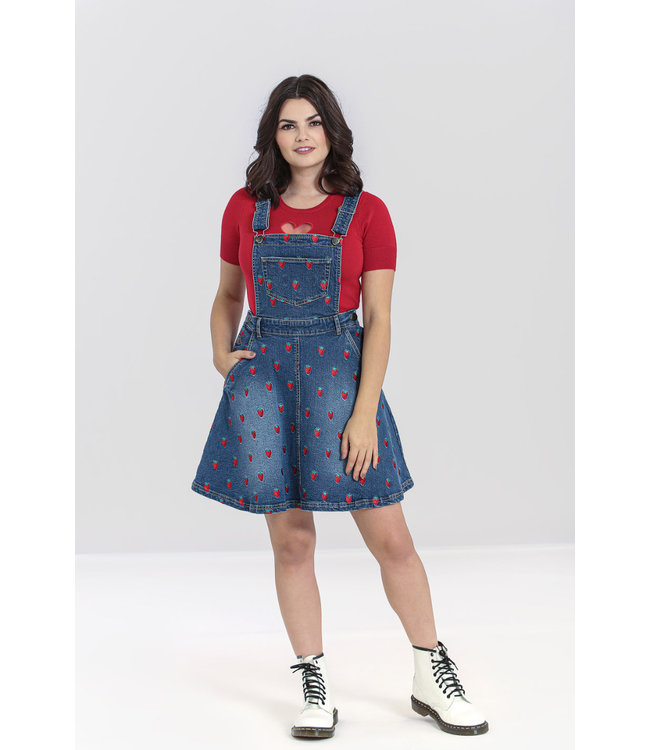 Hell Bunny Hell Bunny 1960s Strawberry Pinafore Denim Dress