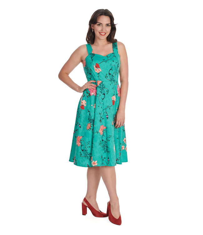 Banned Banned 1950s Peacock Rose Swing Dress Teal