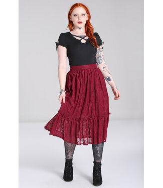 Hell Bunny Hell Bunny Burgundy Rhea Lace Midi Skirt