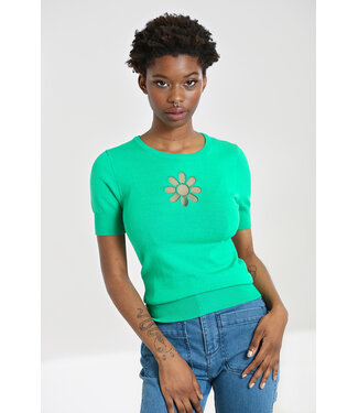 Hell Bunny Hell Bunny Knitted Flower Power Top Green