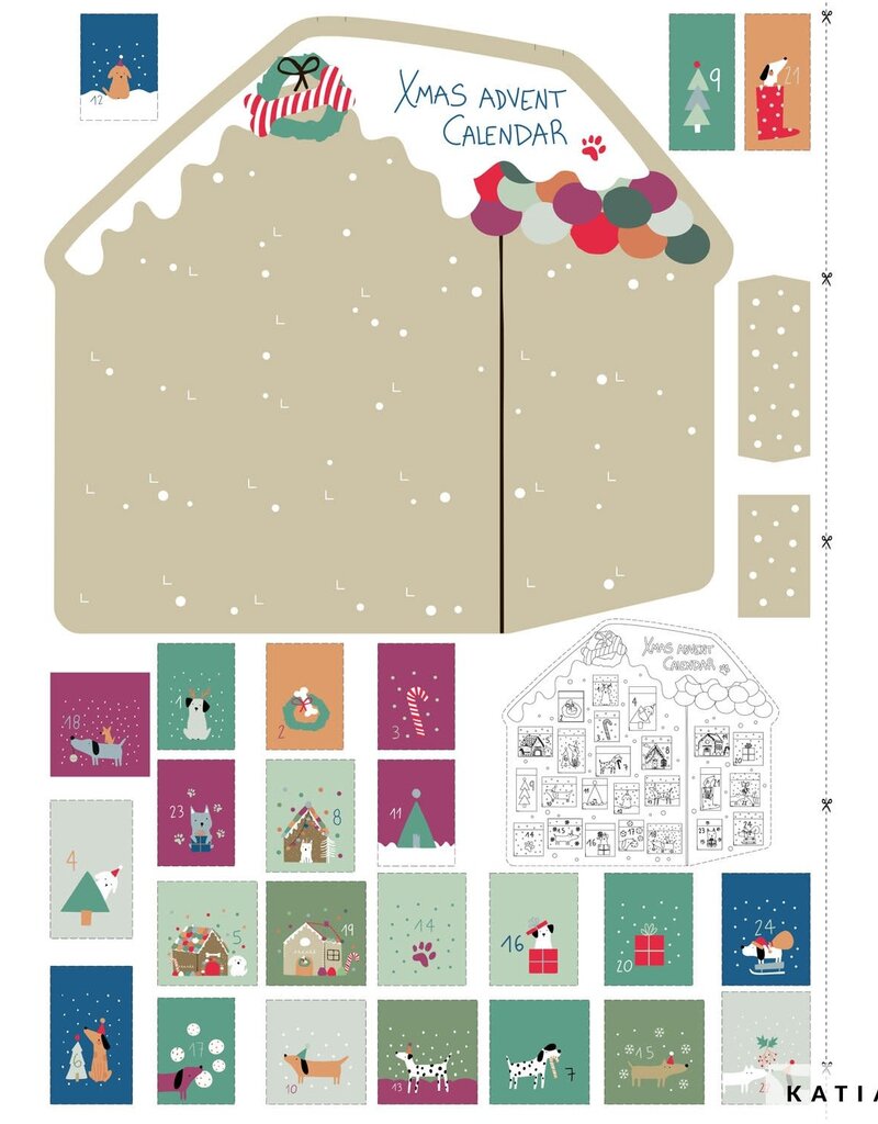 Katia fabrics Paneel Kerst dogs kalender