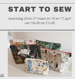 Start to sew  woensdag 20, 27, maart, 10 en 17 april van 18u30 tot 21u30