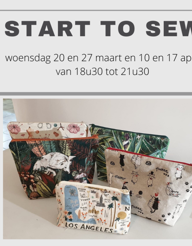 Start to sew  woensdag 20, 27, maart, 10 en 17 april van 18u30 tot 21u30