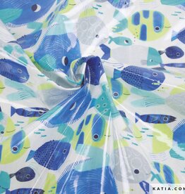 Katia fabrics Gelamineerde katoen tropical neon sea