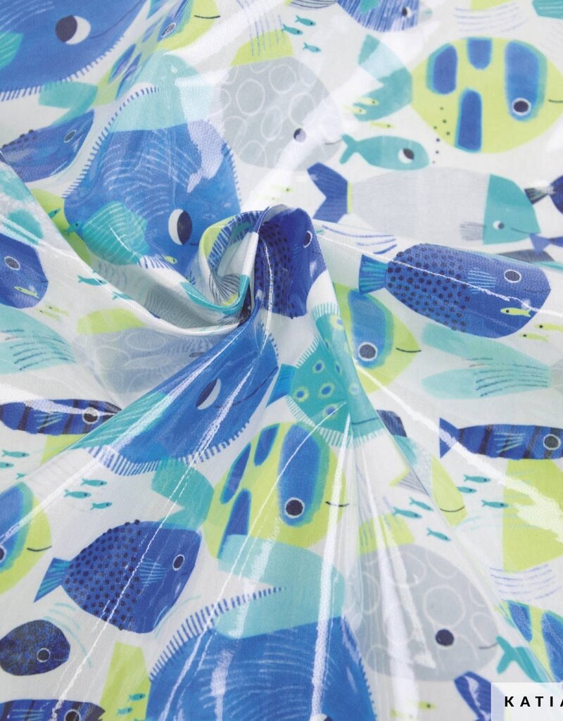 Katia fabrics Gelamineerde katoen tropical neon sea