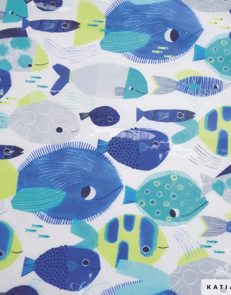 Katia fabrics Gelamineerde katoen tropical neon sea