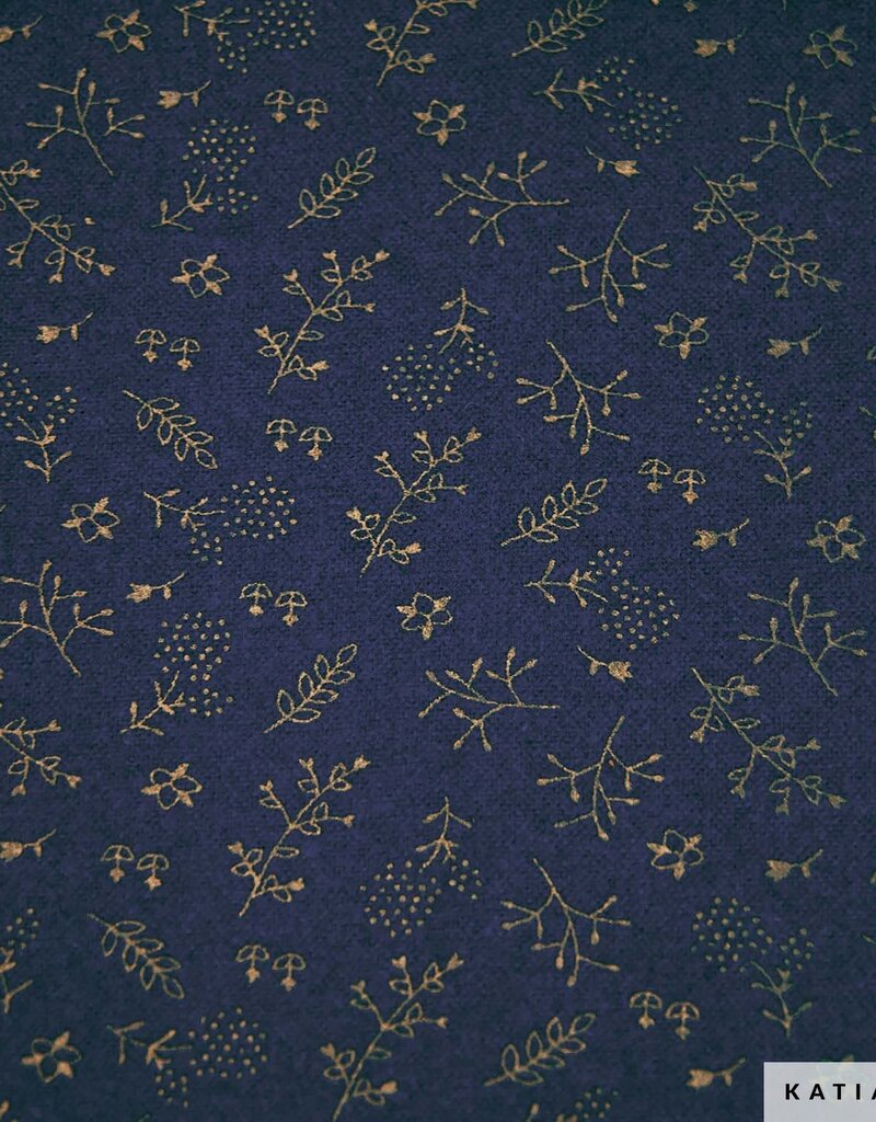 Katia fabrics Gold and navy leaves