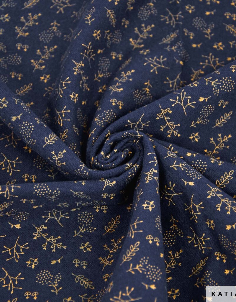 Katia fabrics Gold and navy leaves