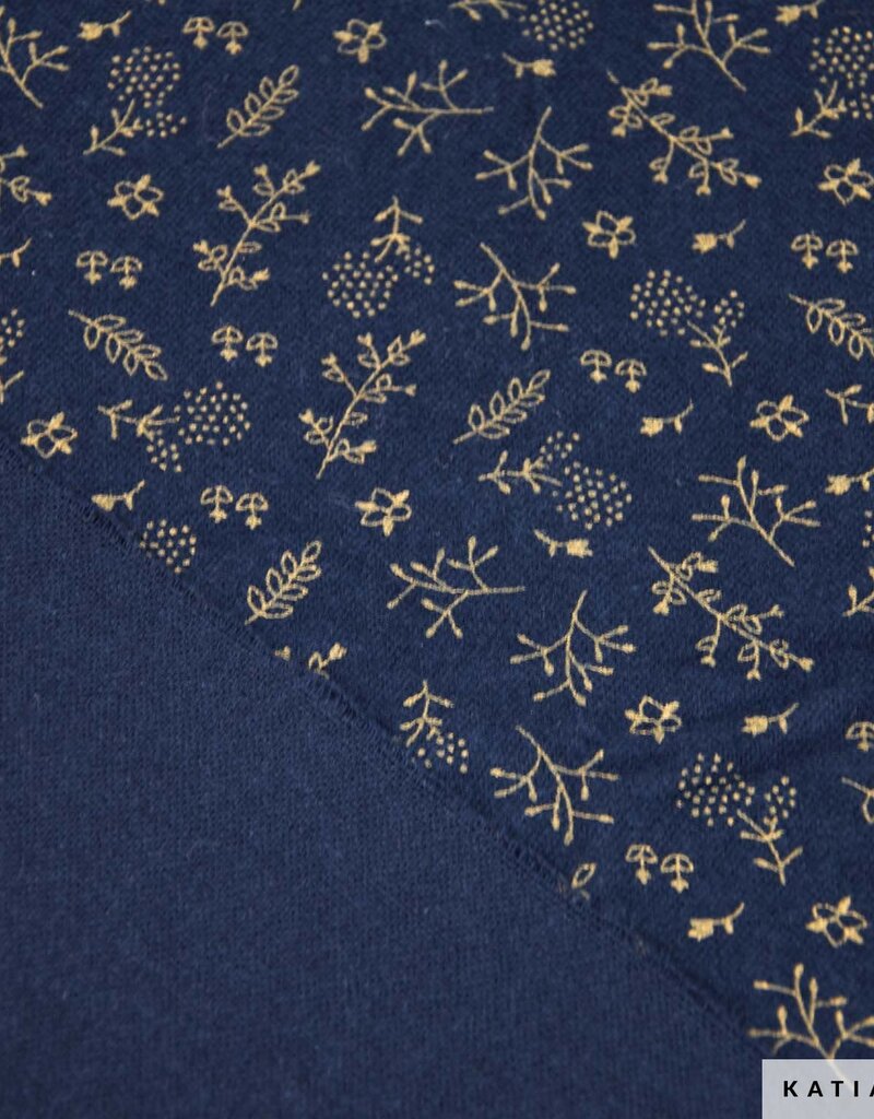 Katia fabrics Gold and navy leaves