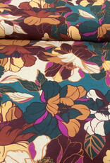 Crepe bloemen petrol/bruin