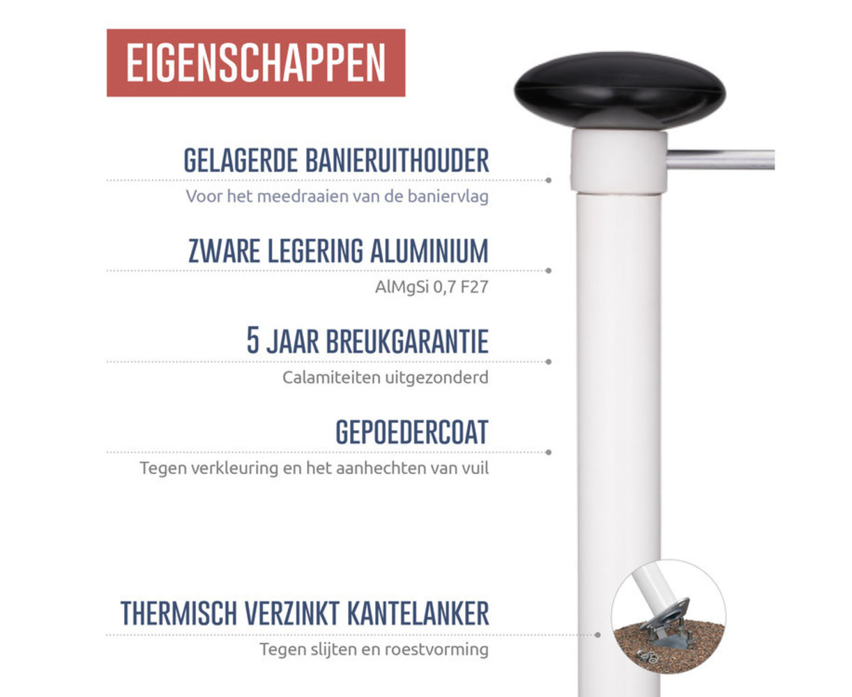 Aluminium baniermast 70mmØ 5 meter